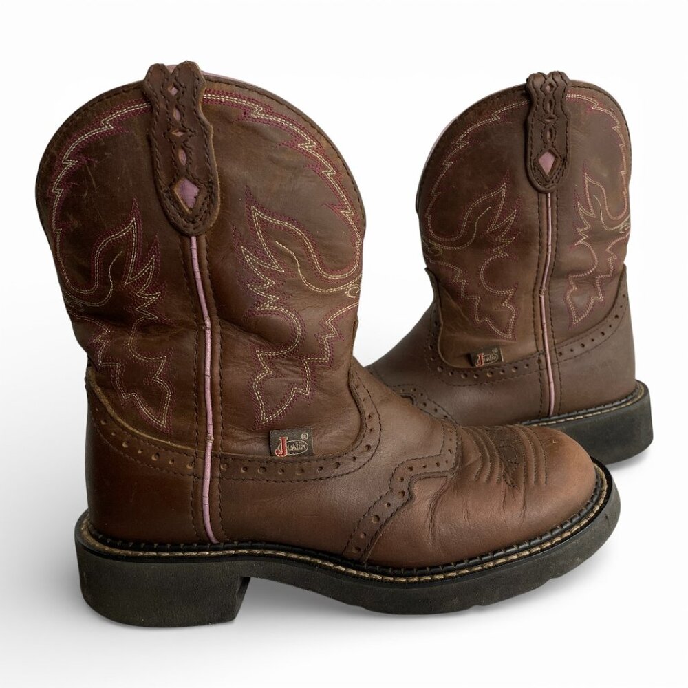 Justin Gypsy Gemma Brown Pink Shorty Leather Western Cowgirl Boots Women's 6.5 B